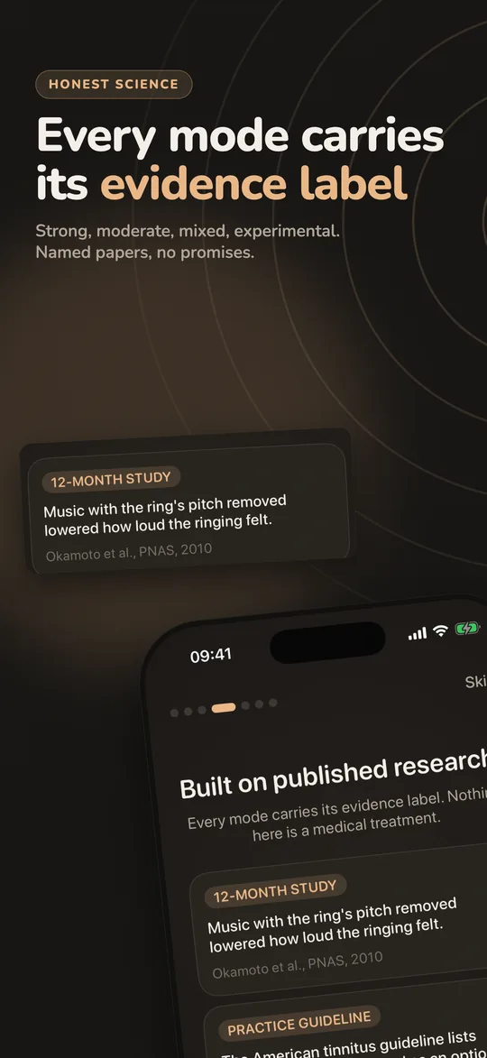 Every Quietra mode carries an evidence label, from strong to experimental, with the paper named